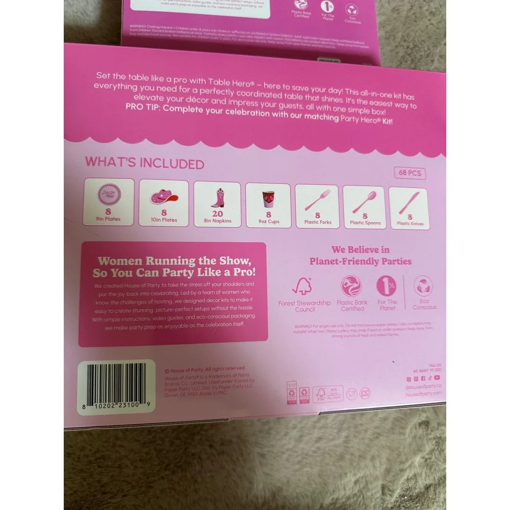 House of Party Rowdy Rodeo Pink Cowgirl Tableware and Decor Set Bundle